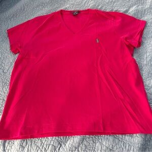 NWOT Ralph Lauren XL Women's V-Neck Polo Shirt - Hot Pink